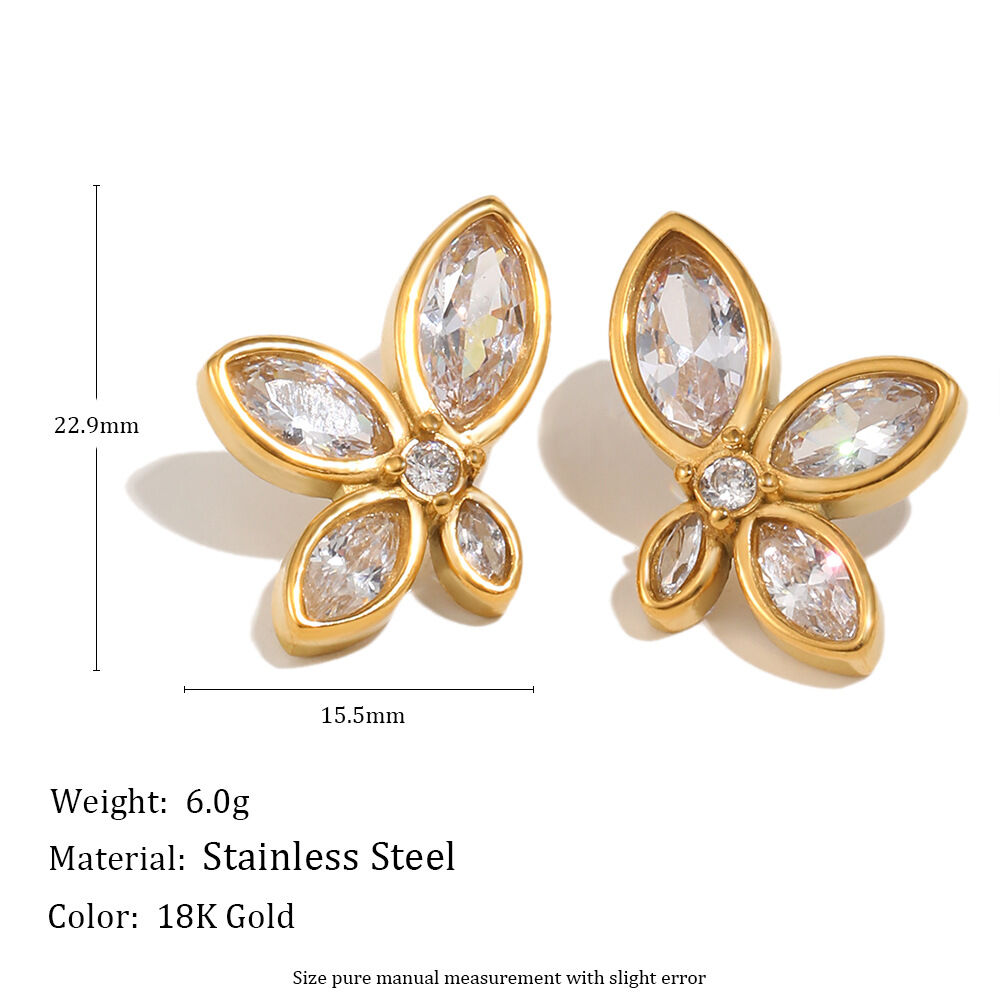 Blumenförmige, wasserdichte Ohrstecker aus Edelstahl in Goldfarbe mit Zirkonia für Damen h5 Bild2