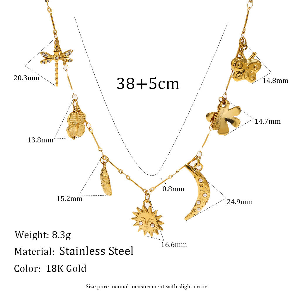 Sweet Flower Butterfly Stainless Steel Waterproof Gold Color Women's Pendant Necklaces h5 Picture2