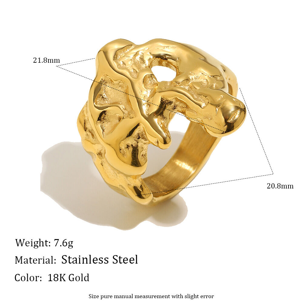 Classic Retro Irregular Shape Stainless Steel Waterproof Gold Color Statement Rings Picture2