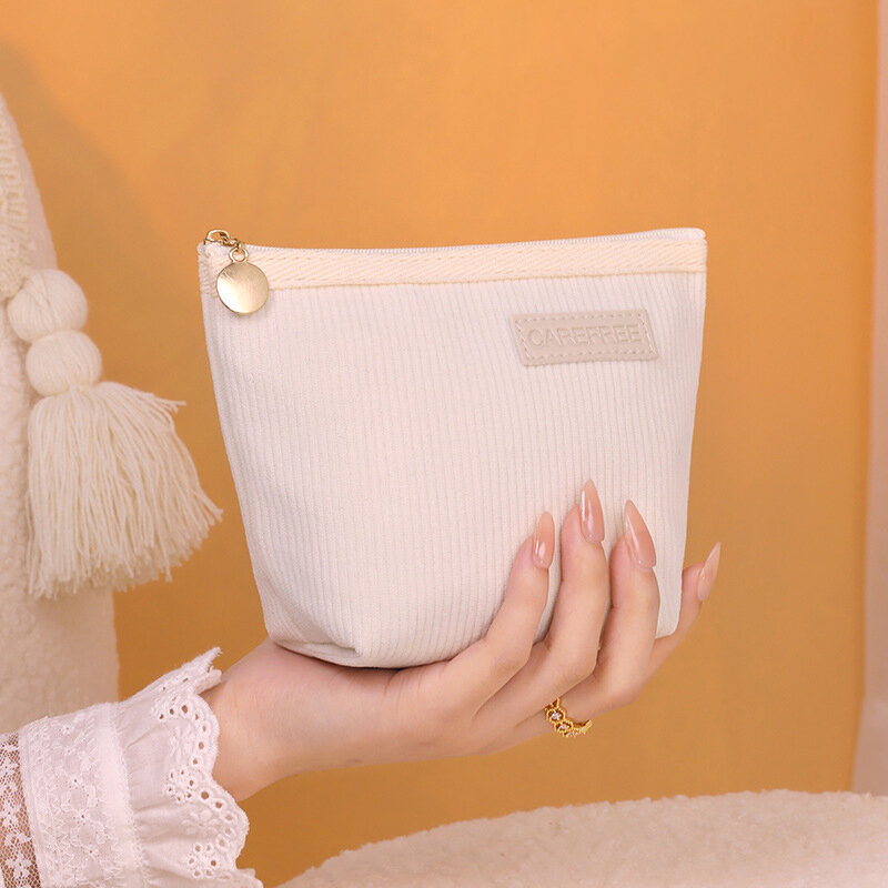 Simple Solid Color Corduroy Women's Makeup Bags
