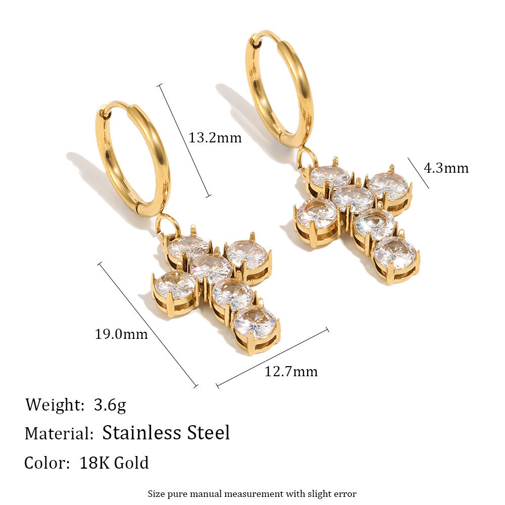 Simple Cross Stainless Steel Waterproof Gold Color Zircon Women's Drop Earrings Picture2