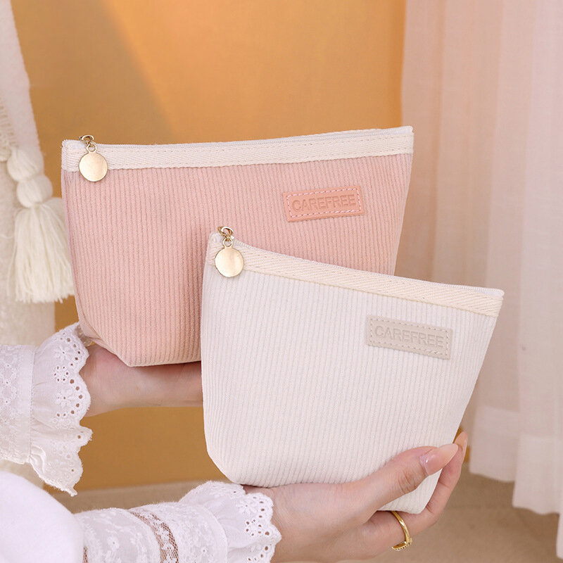 Simple Solid Color Corduroy Women's Makeup Bags