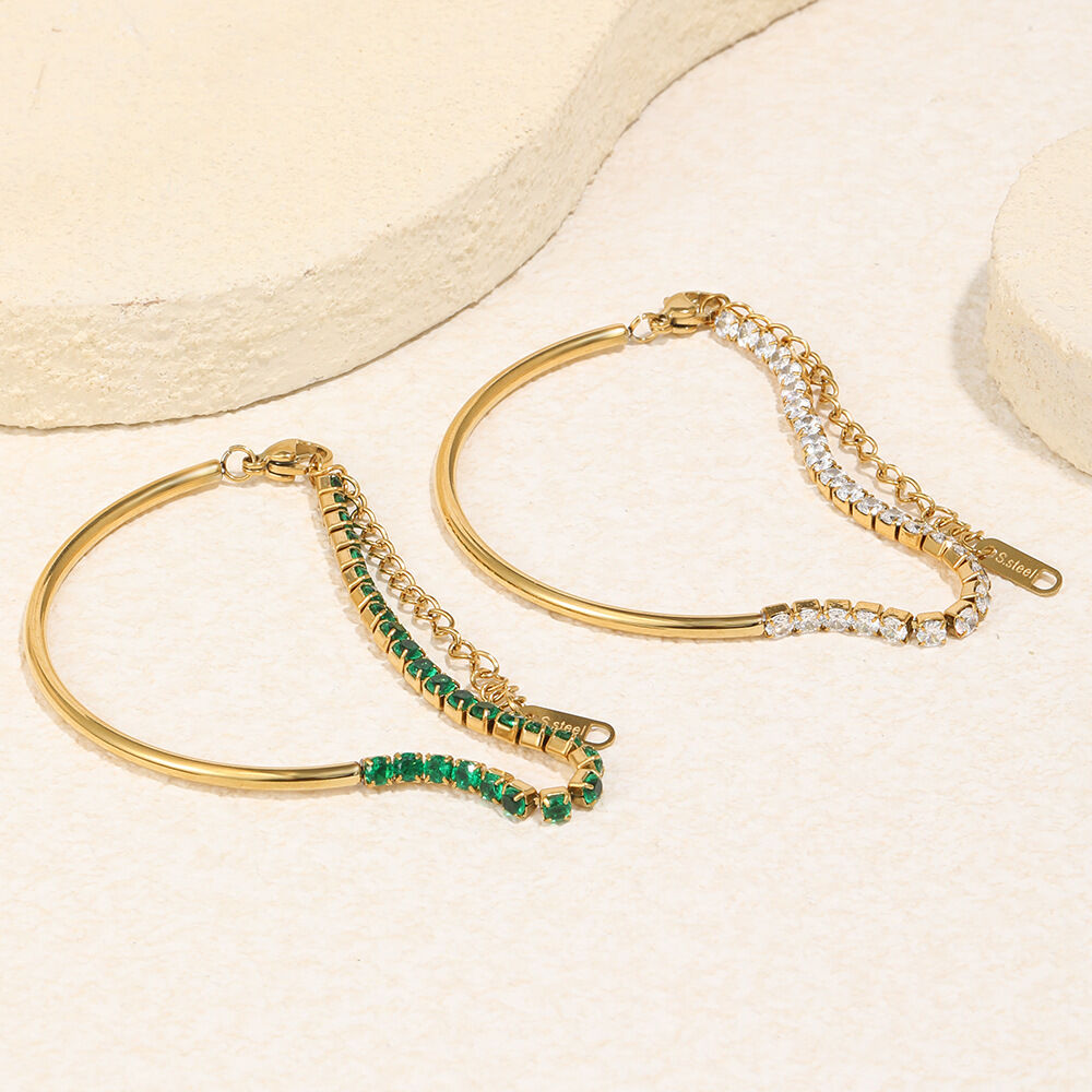Luxuriöses Kettenarmband aus Edelstahl, wasserdicht, goldfarben, mit Zirkonia h5 Bild4