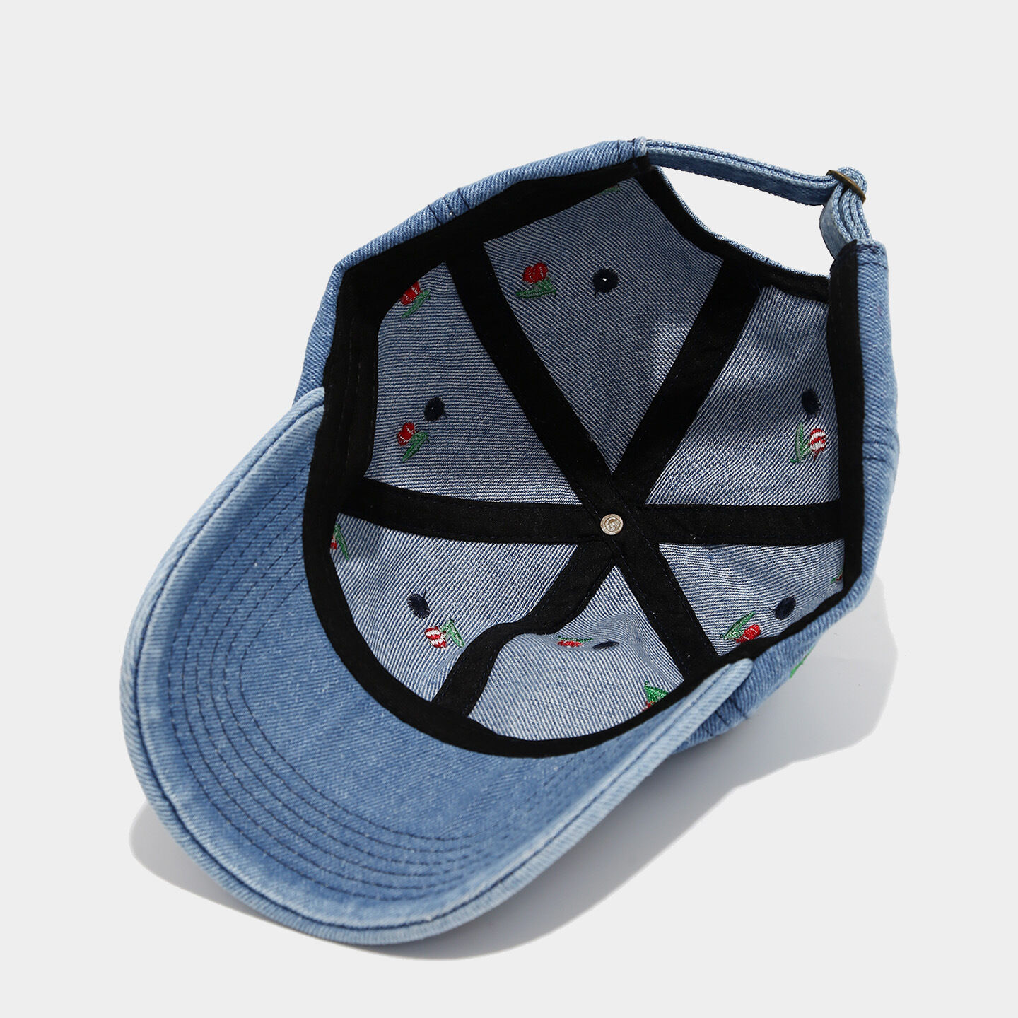 Sweet Cherry Embroidery Denim Fabric Women's Baseball Cap h5 Picture5