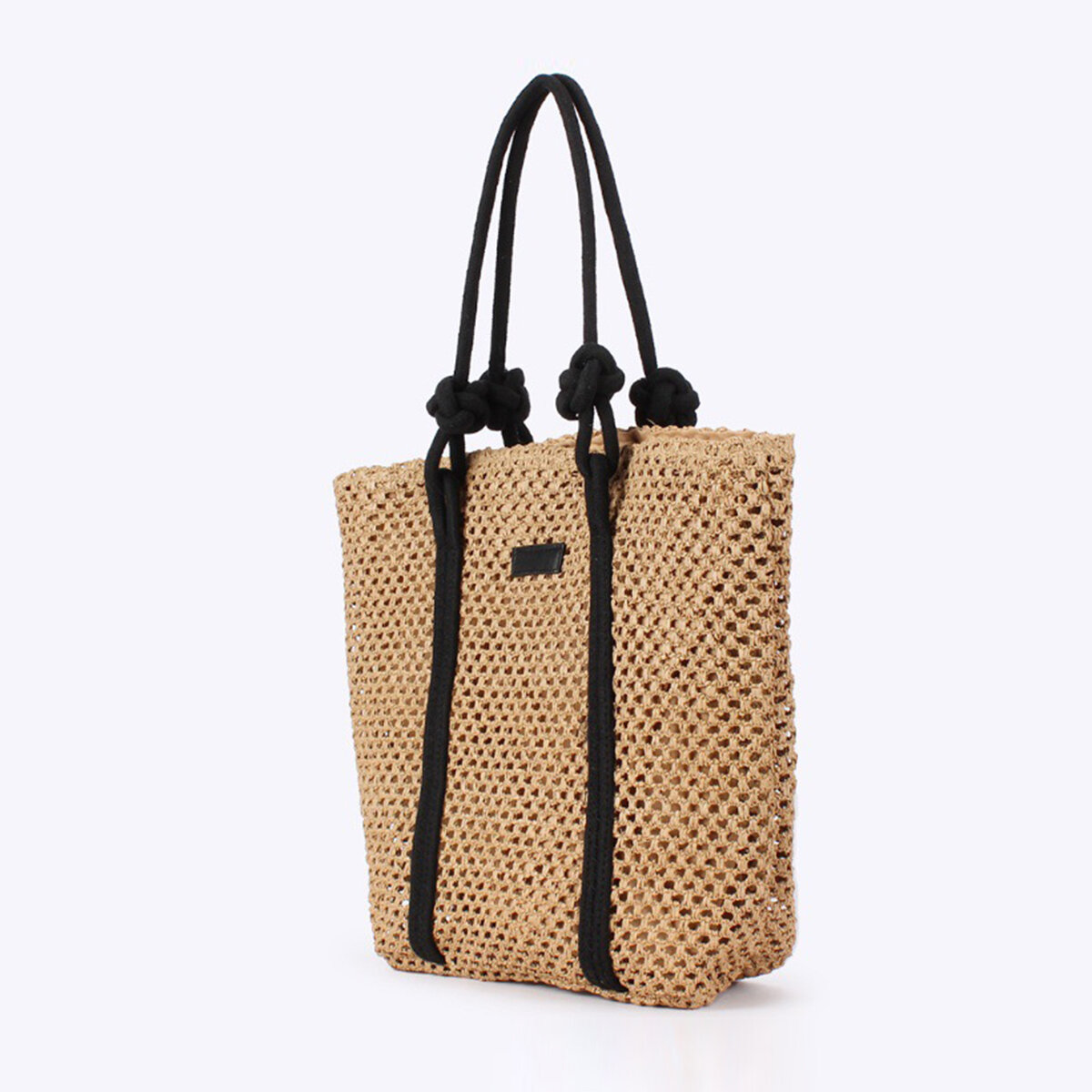 Borsa tote da donna in carta intrecciata a tinta unita, stile vacanza. 2