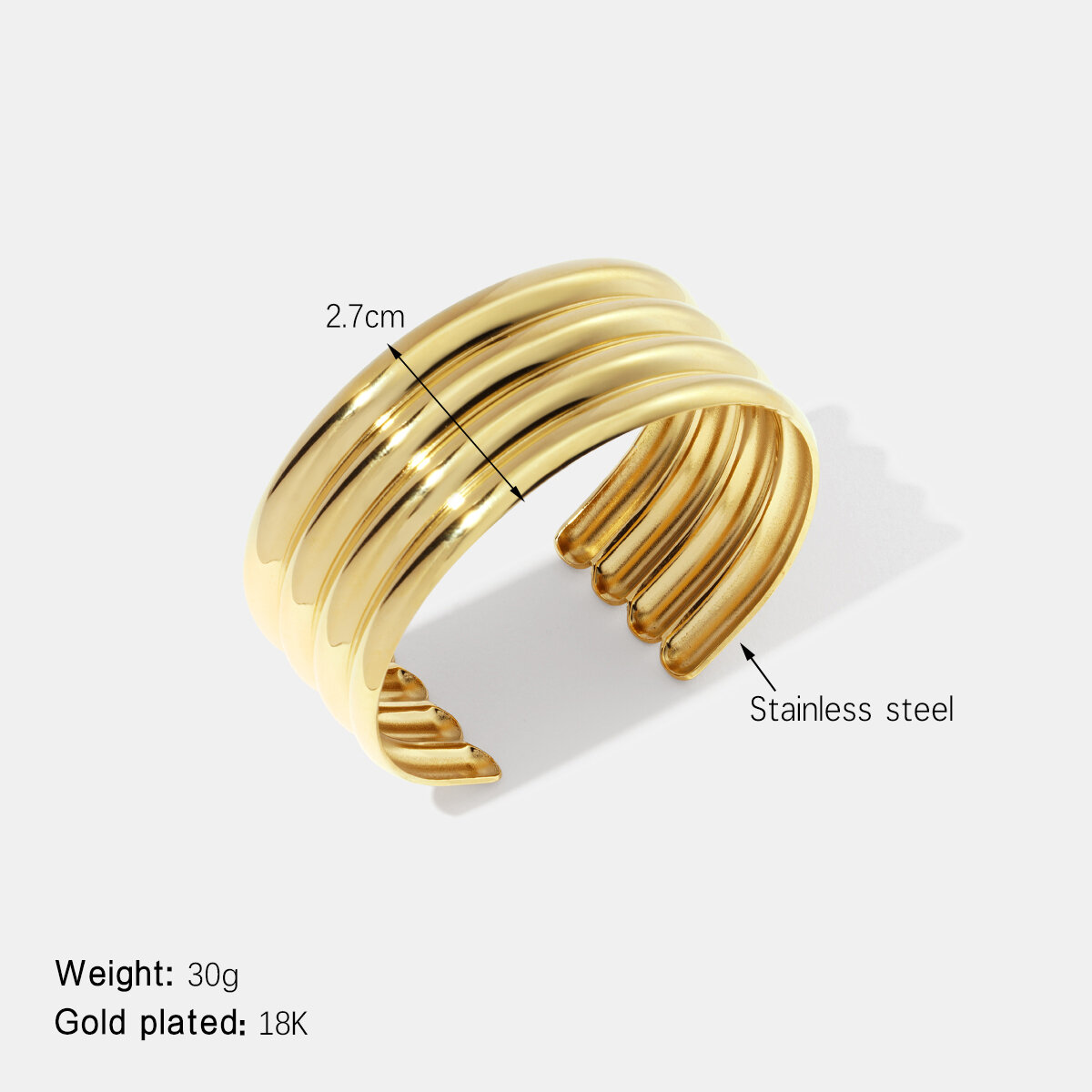 Strip Stainless Steel Waterproof Gold Color Cuff Bracelet h5