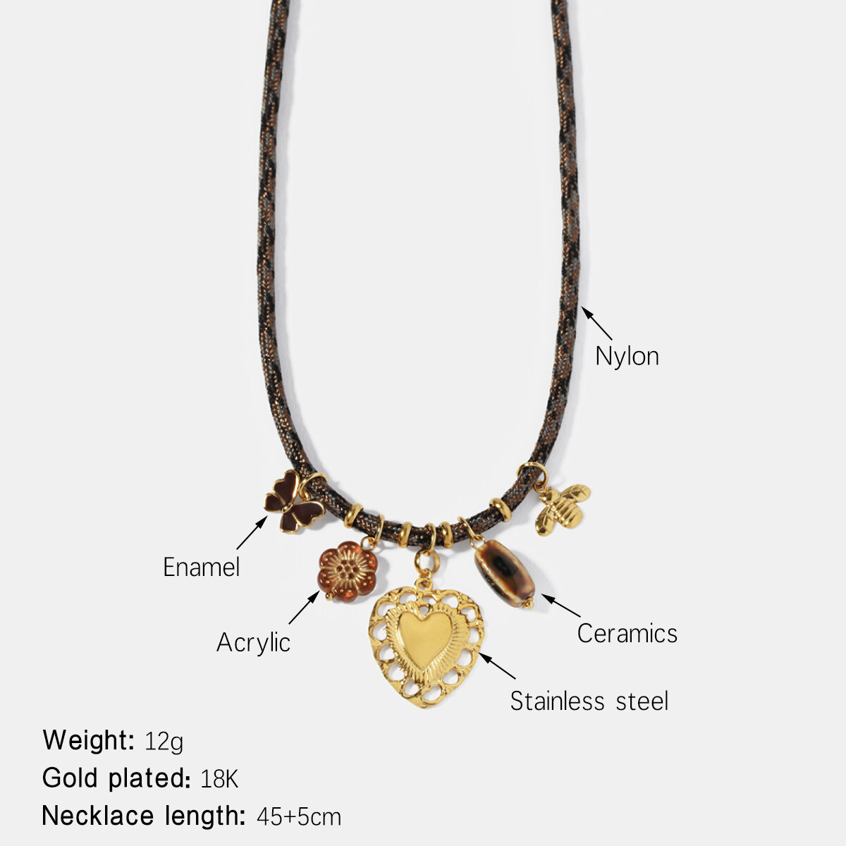 Collier pendentif cœur en acier inoxydable étanche 