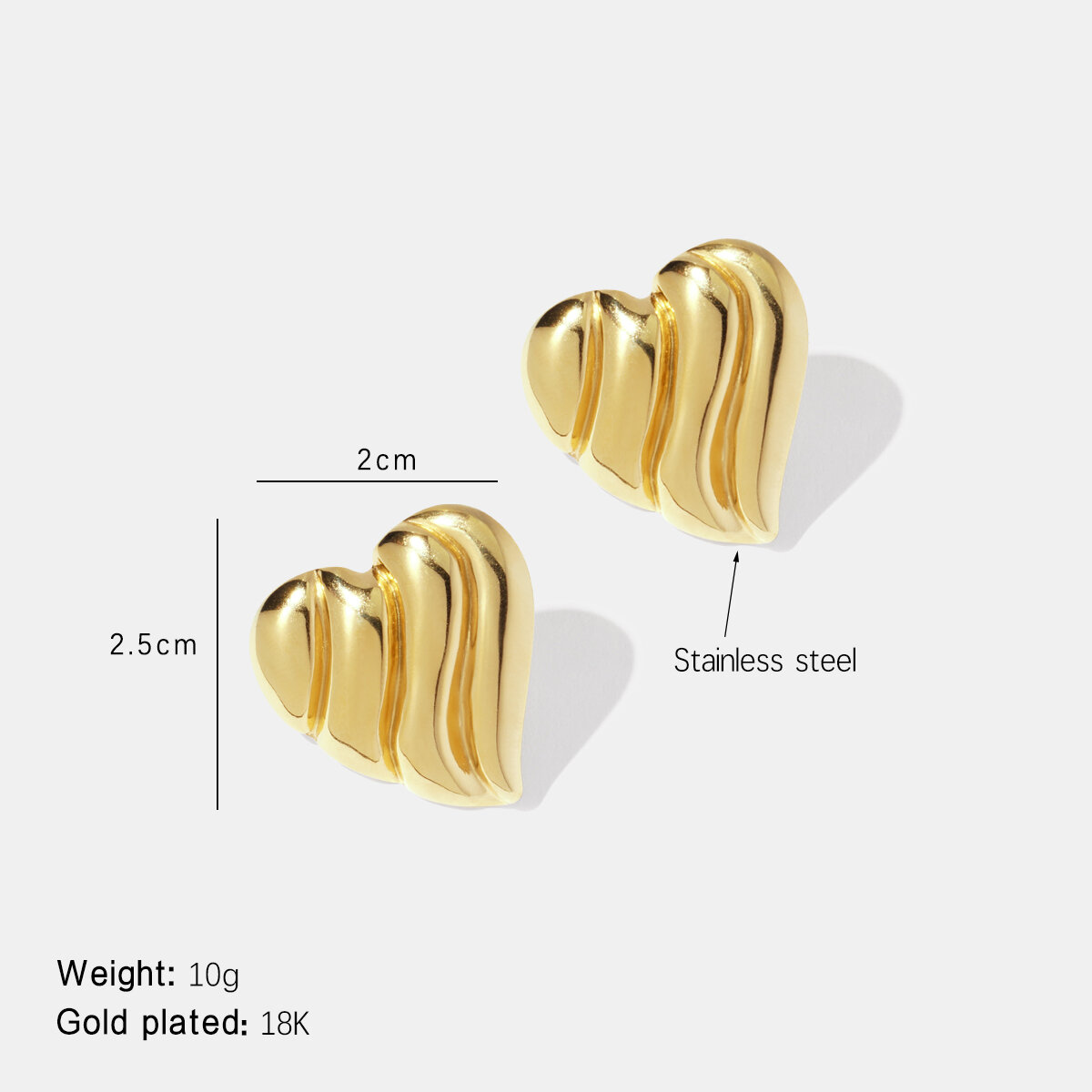 Pendientes de botón de acero inoxidable con forma de corazón retro, resistentes al agua, color dorado, para mujer h5 