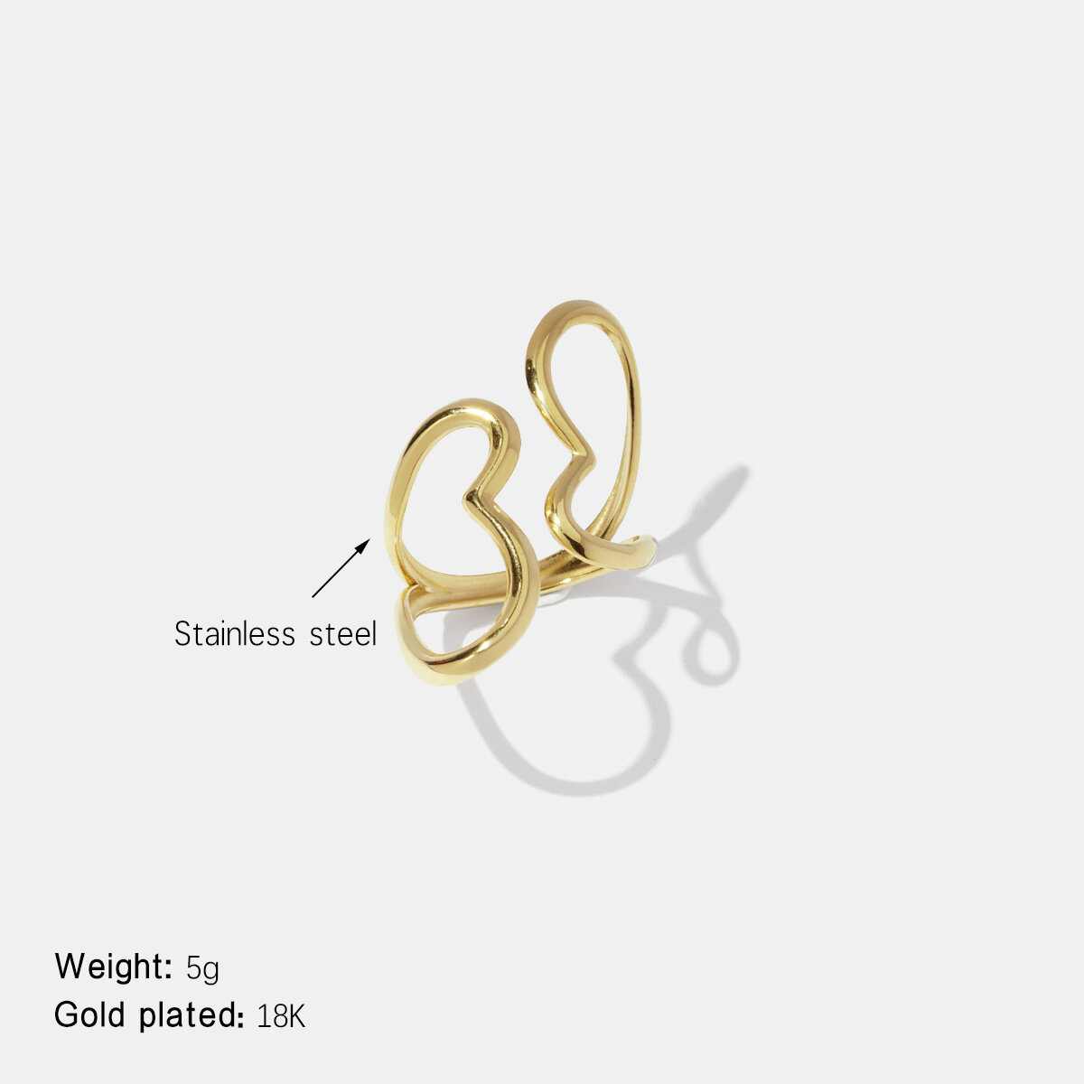 Simple Line Heart Stainless Steel Waterproof Gold Color Minimalist Ring 