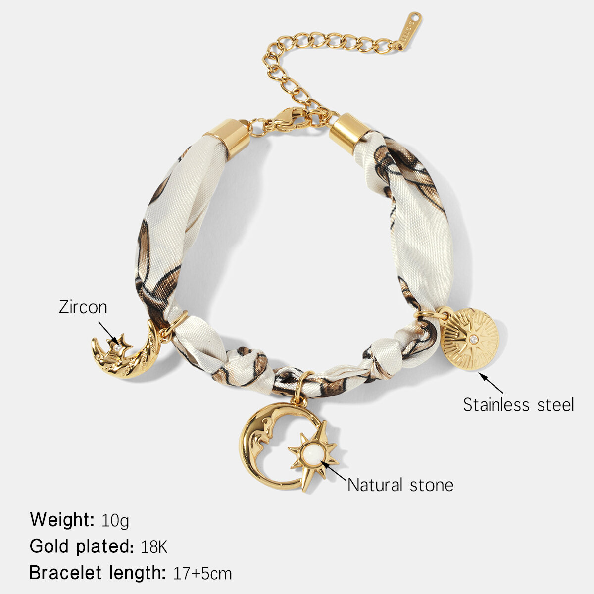 Bracelet à breloques Sun&Moon en acier inoxydable étanche couleur or h5 