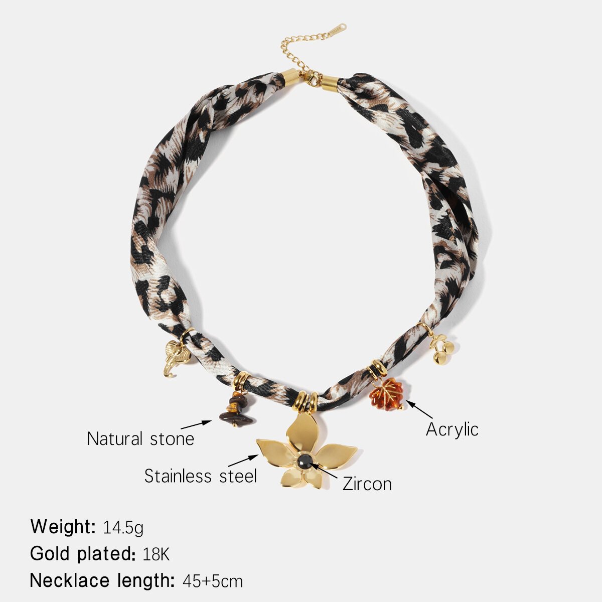 Flower Stainless Steel Waterproof Leopard Print Pendant Necklace