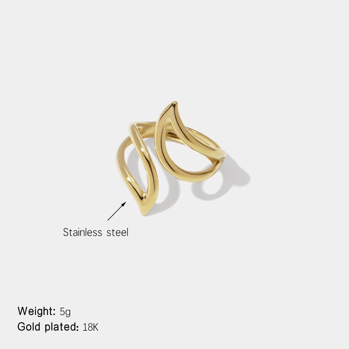 Bague minimaliste en acier inoxydable de forme irrégulière, étanche et couleur or 