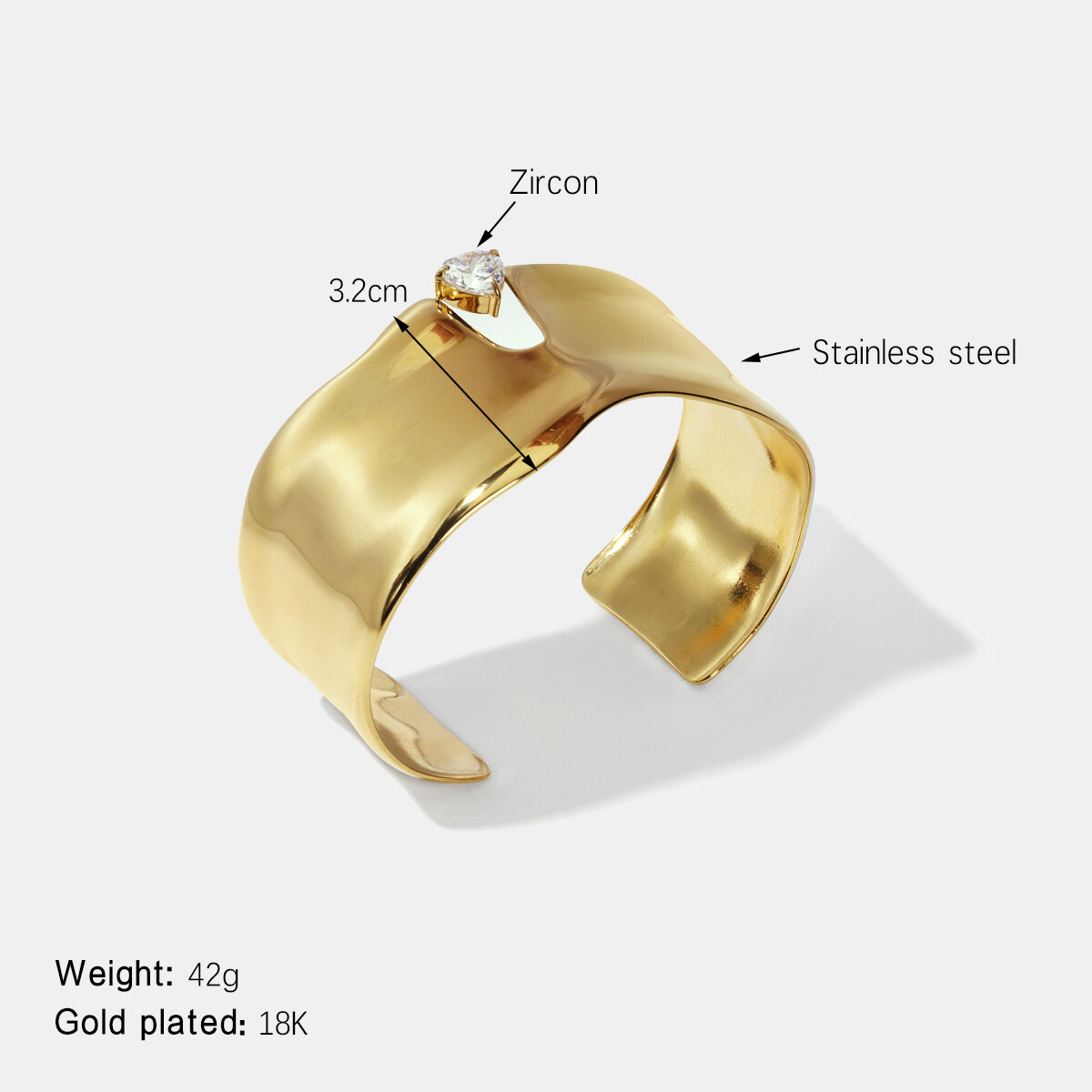 Bracciale rigido in acciaio inossidabile di lusso leggero e impermeabile con zirconi h5
