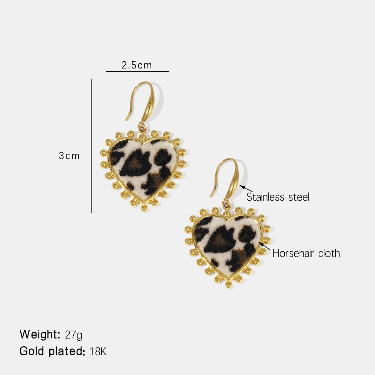 Heart Leopard Print Stainless Steel Waterproof Drop Earrings h5
