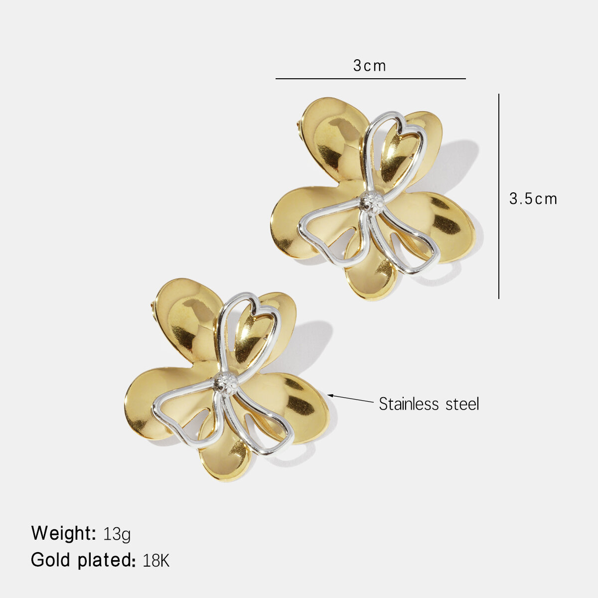 Boucles d'oreilles puces en acier inoxydable imperméable, couleur or et argent, motif floral 