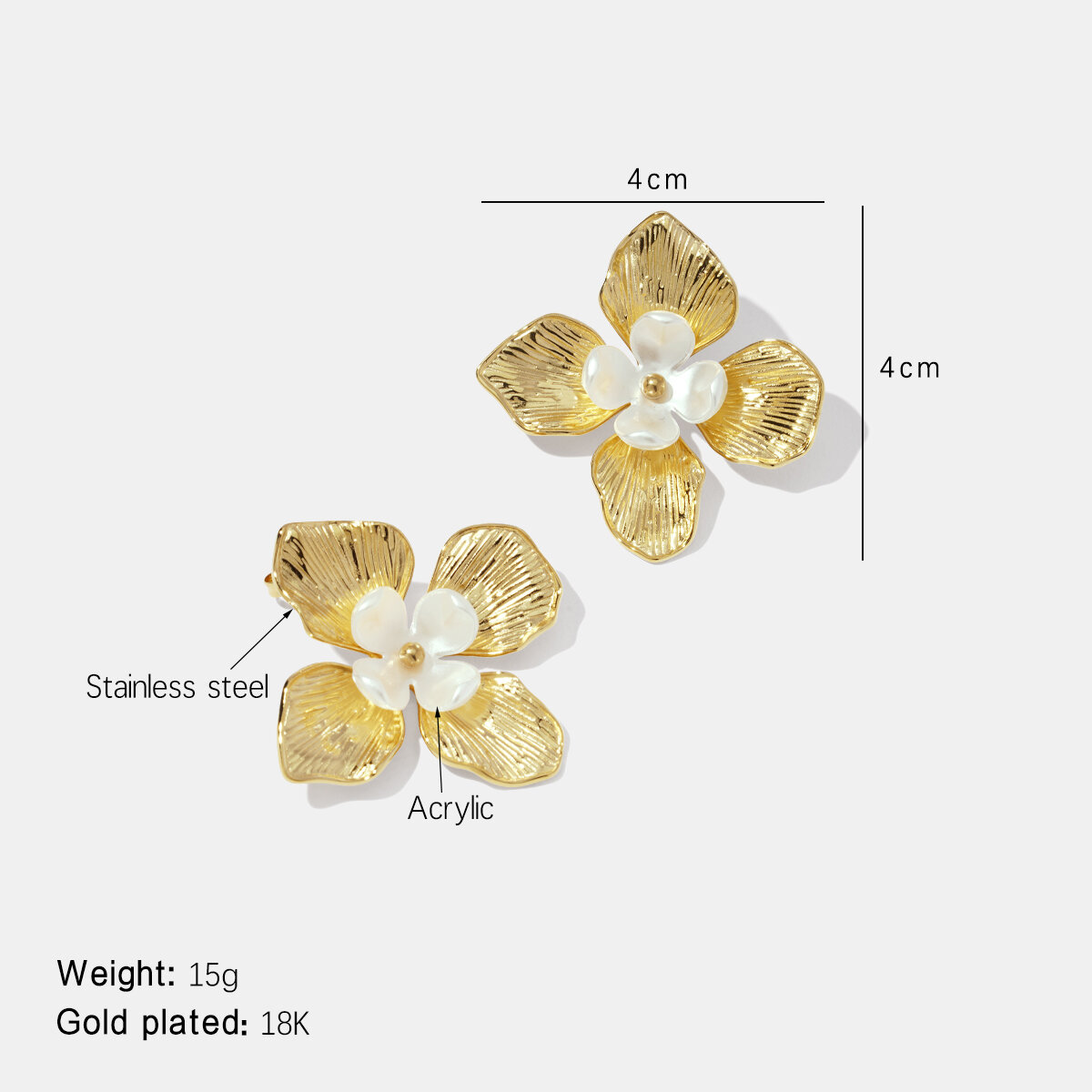 Elegant Flower Stainless Steel Waterproof Gold Color Stud Earrings h5 