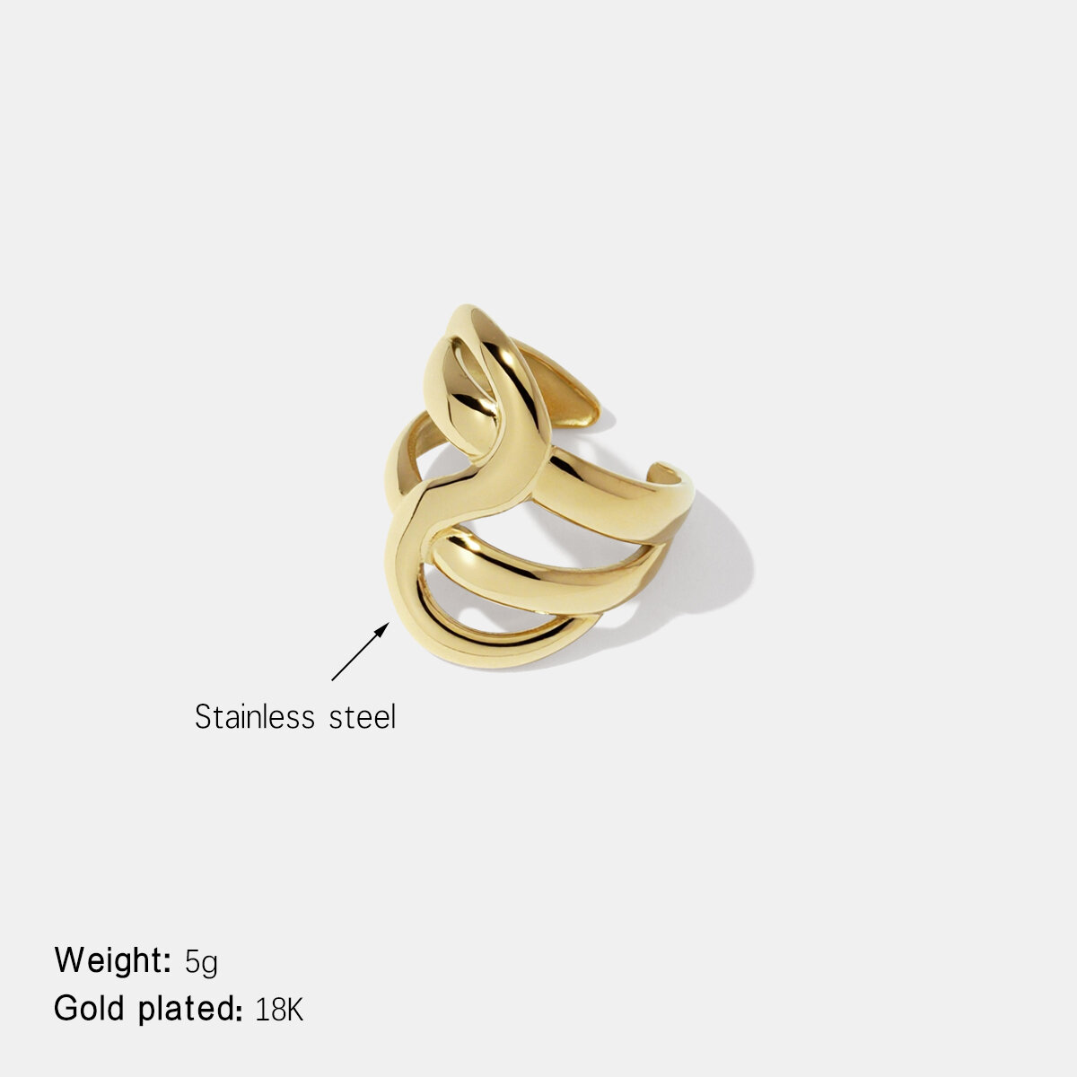 Irregular Shape Stainless Steel Waterproof  Gold Color Minimalist Ring 