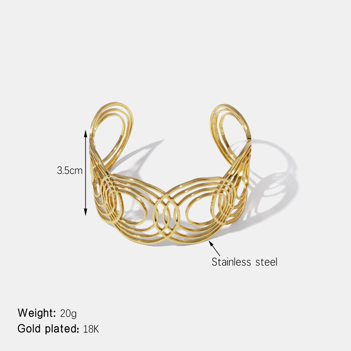 Bracelet manchette rond en acier inoxydable étanche couleur or