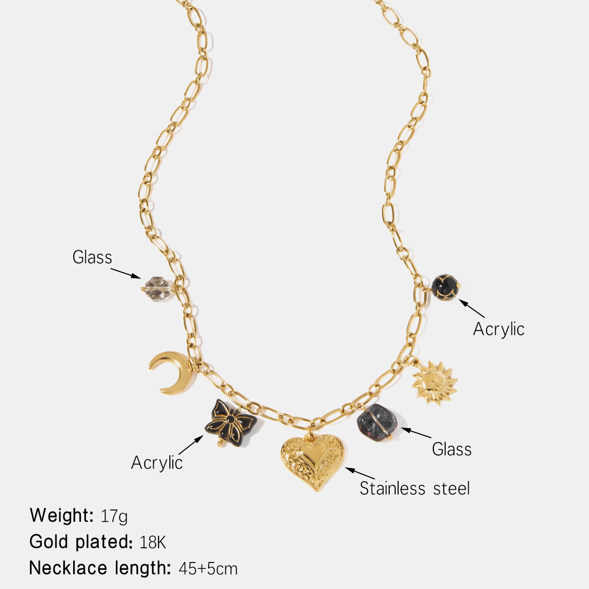 Flower Heart Stainless Steel Waterproof Pendant Necklace