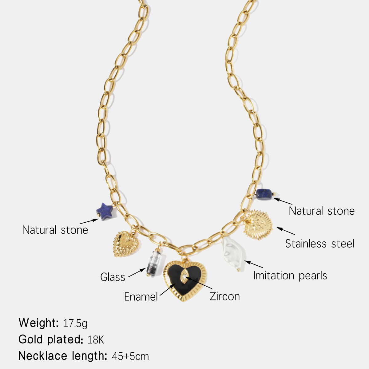 Enamel Heart Stainless Steel Waterproof Gold Color Pendant Necklace h5