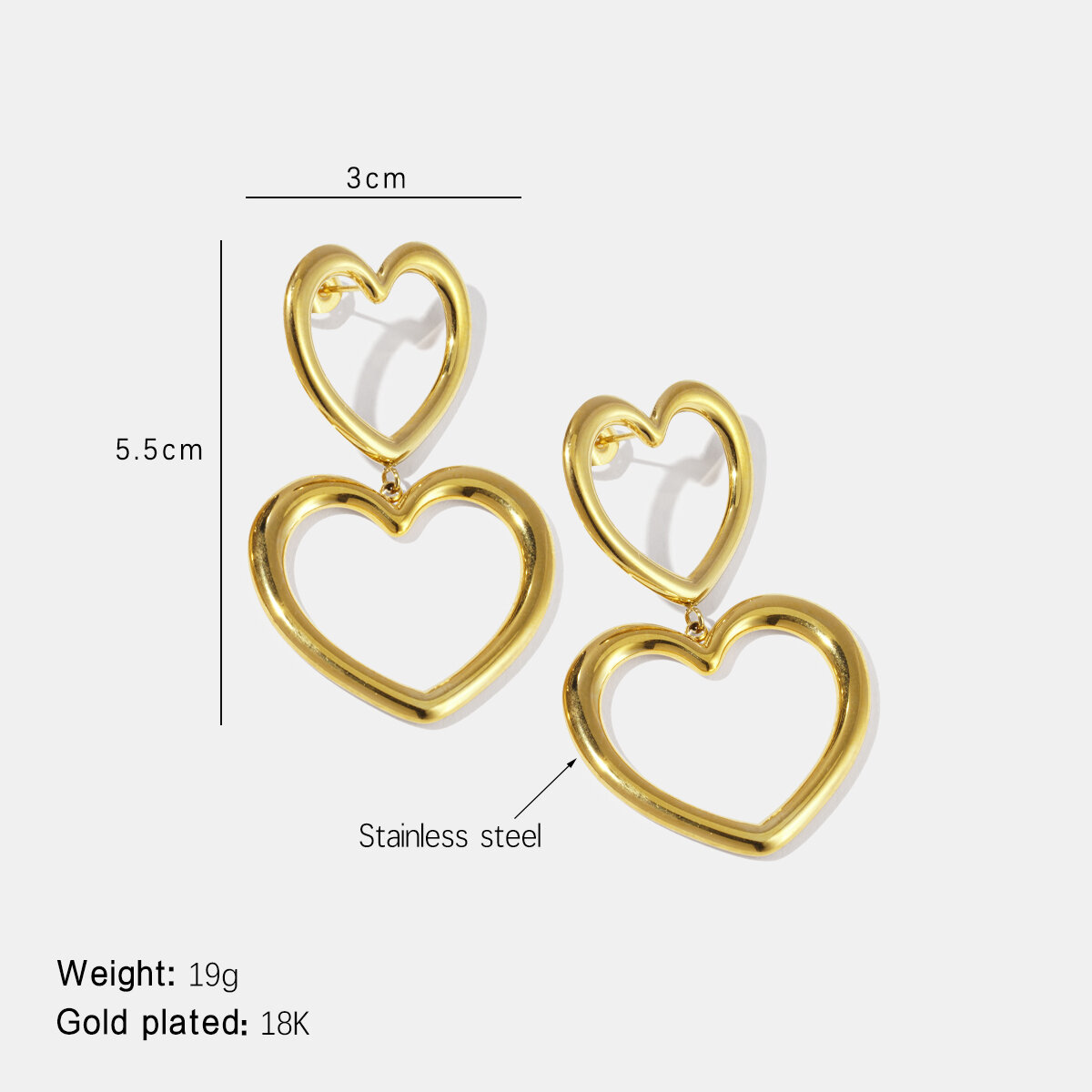 Heart Splicing Stainless Steel Waterproof Dangle Earrings 