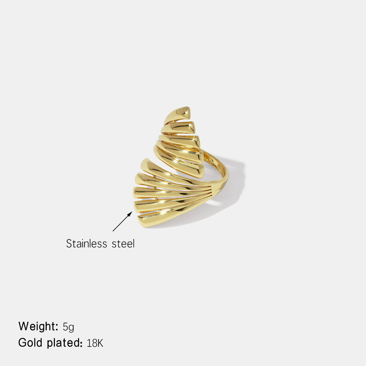Irregular Shape Stainless Steel Waterproof Gold Color Statement Ring 