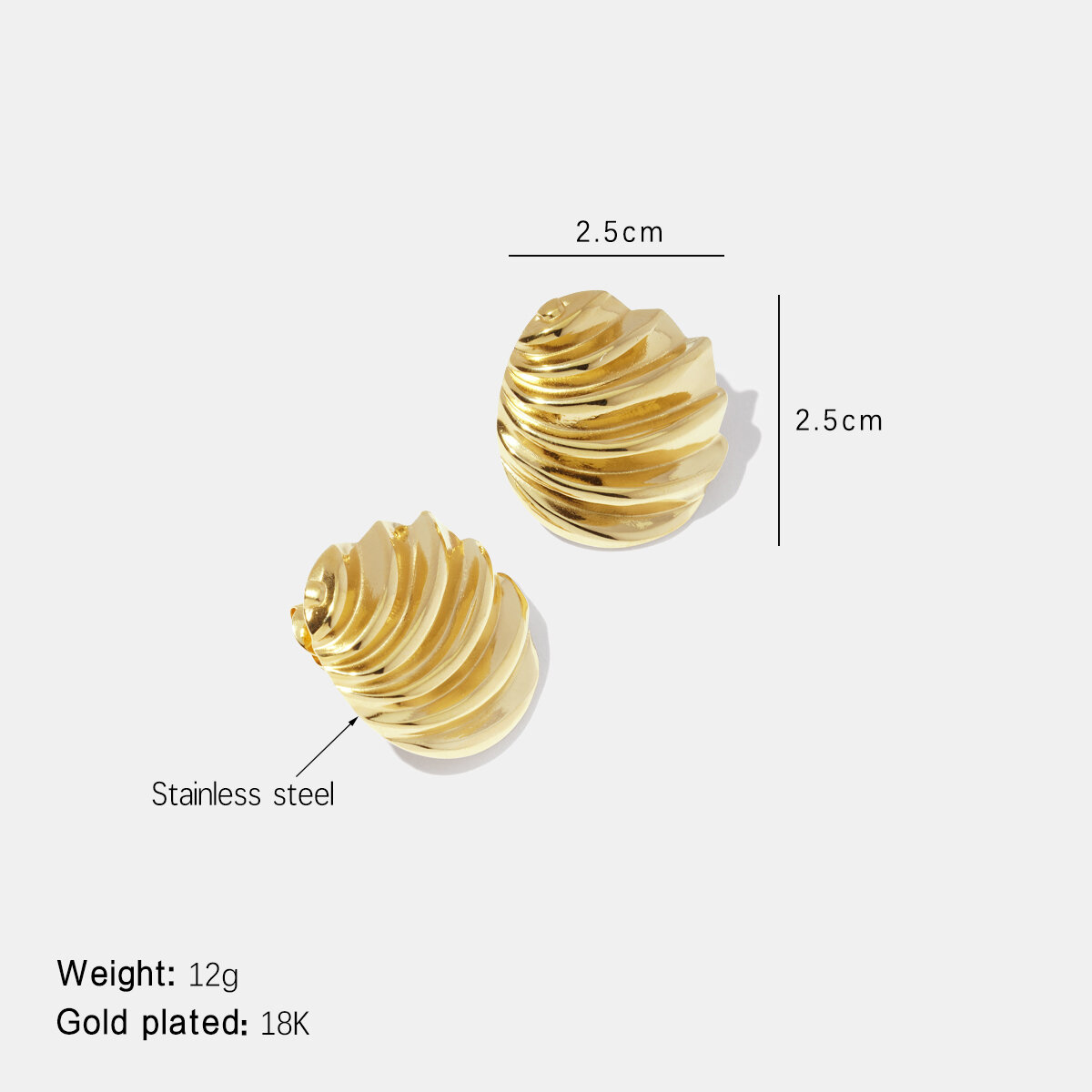 Threaded Round Solid Color Stainless Steel Waterproof Stud Earrings h5 