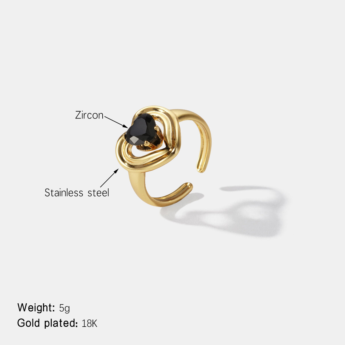 Heart Zircon Stainless Steel Waterproof Gemstone Ring