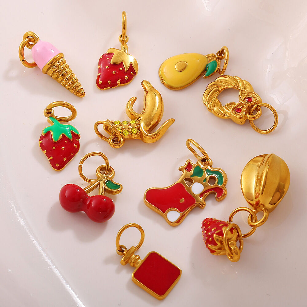 1 Piece Sweet Fruit Stainless Steel Waterproof Gold Color DIY Pendant h5 Picture3