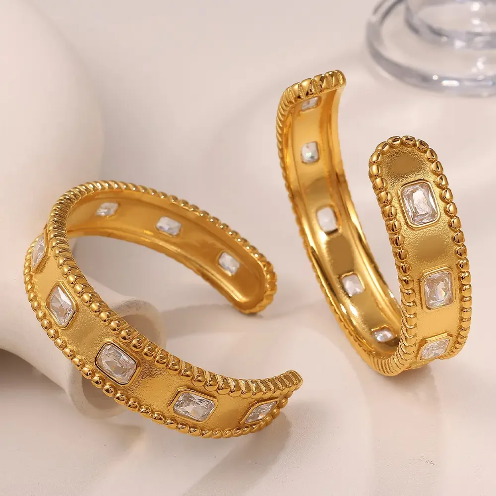 1 Piece Stainless Steel Waterproof Gold Color Zircon Cuff Bracelet