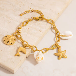 1 Stück Ozeanisches Edelstahl-Armband mit wasserdichtem Anhänger in Goldfarbe h5 Bild5
