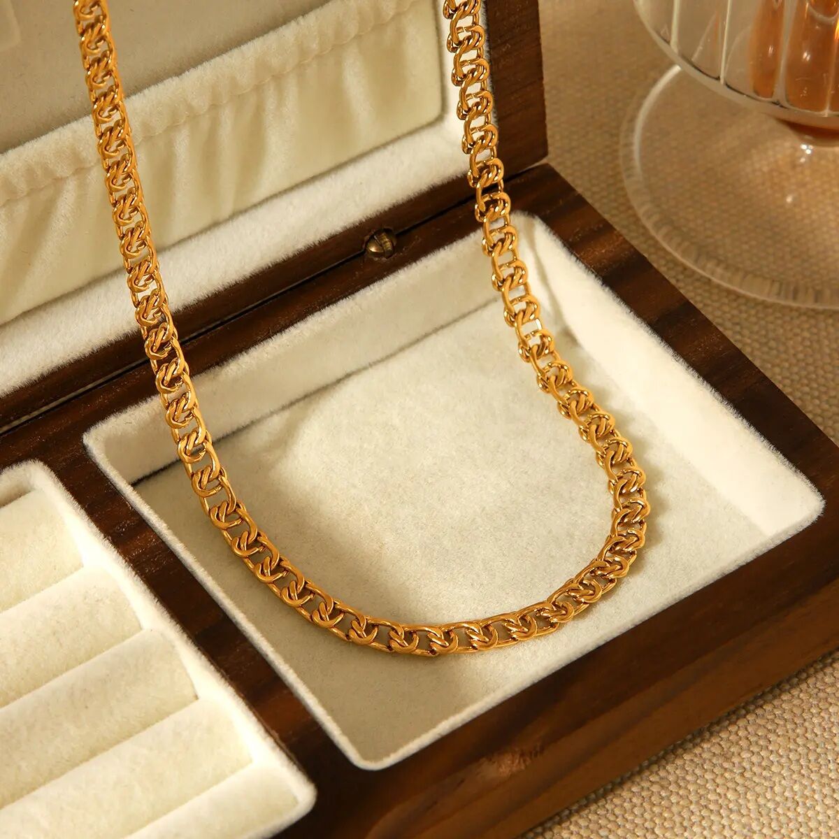 Collana classica in acciaio inossidabile con catena da 1 pezzo, colore oro, impermeabile