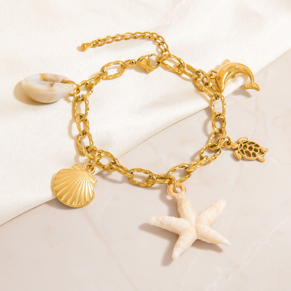 1 Stück Ozeanisches Edelstahl-Armband mit wasserdichtem Anhänger in Goldfarbe h5Bild4