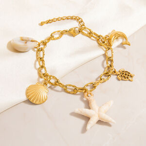 1 Stück Ozeanisches Edelstahl-Armband mit wasserdichtem Anhänger in Goldfarbe h5 Bild4