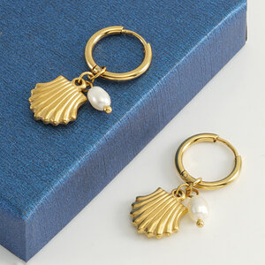 Stainless Steel Waterproof Shell Gold Color Drop Earrings h5 Picture3