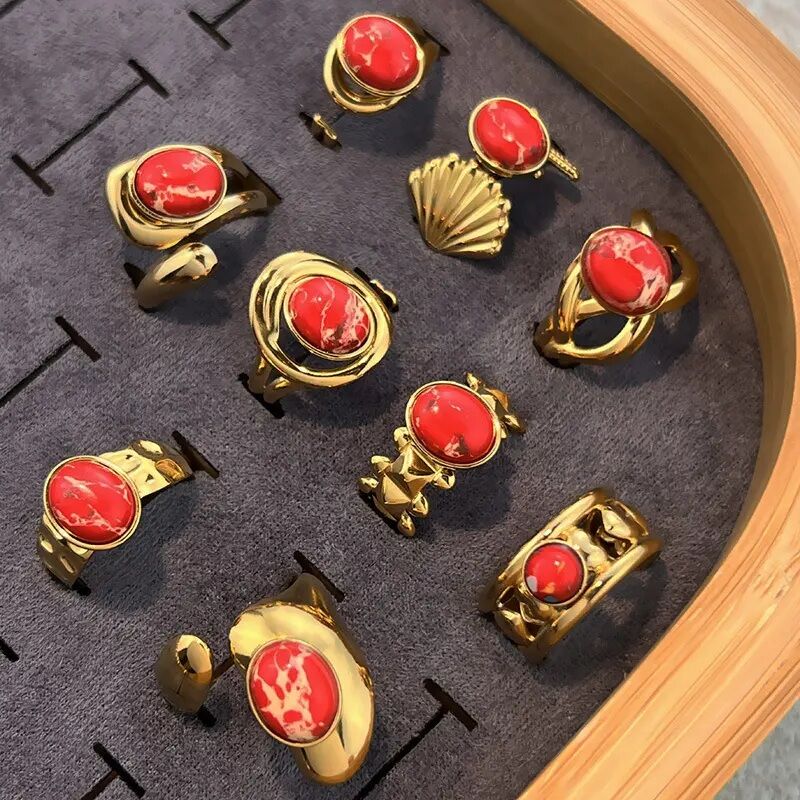 1 Piece Stainless Steel Waterproof Gold Color Statement Ring Picture2