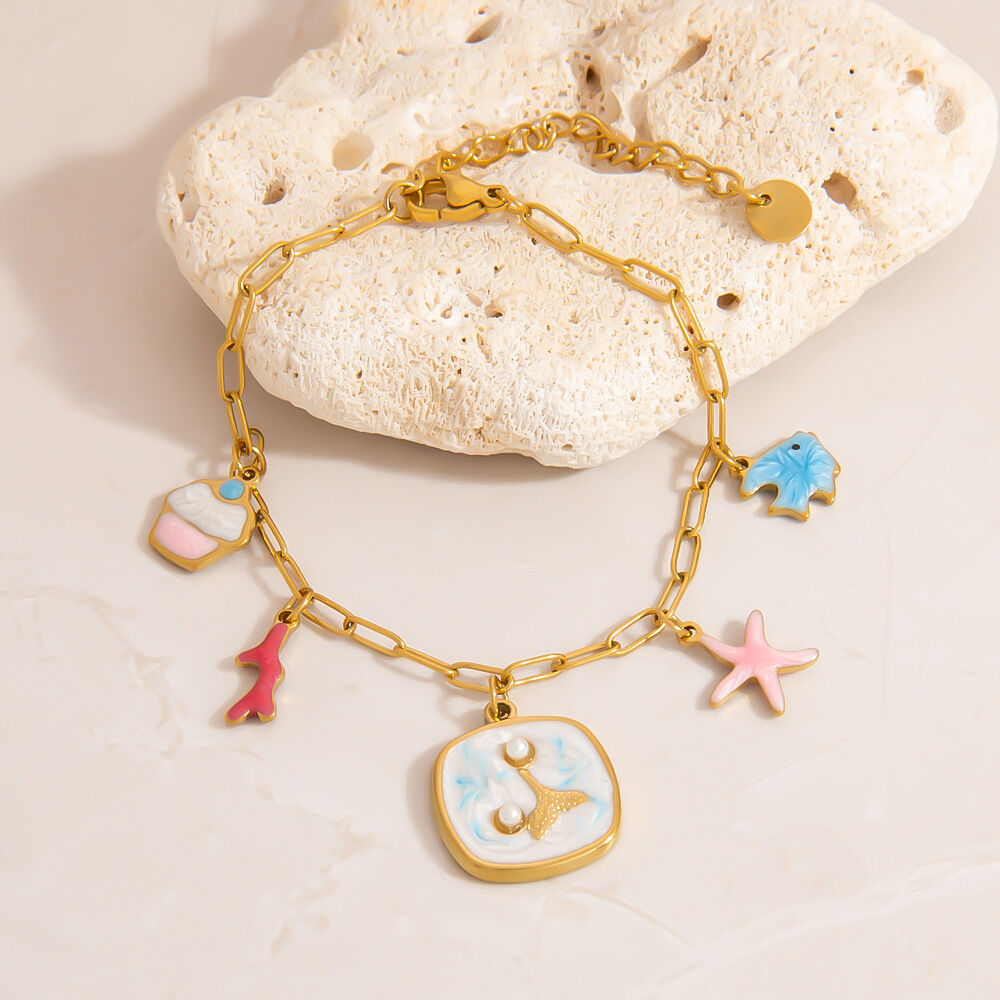 1 Piece Oceanic Stainless Steel Waterproof Gold Color Charm Bracelet h5 Picture4