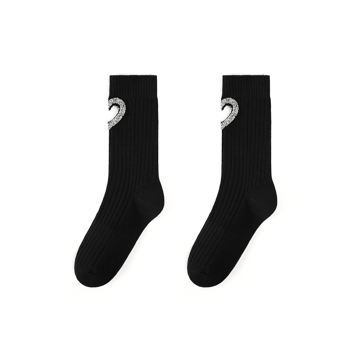 Light Luxury Rhinestone Studded Hollow Heart Knitted Pure Cotton Women's Socks