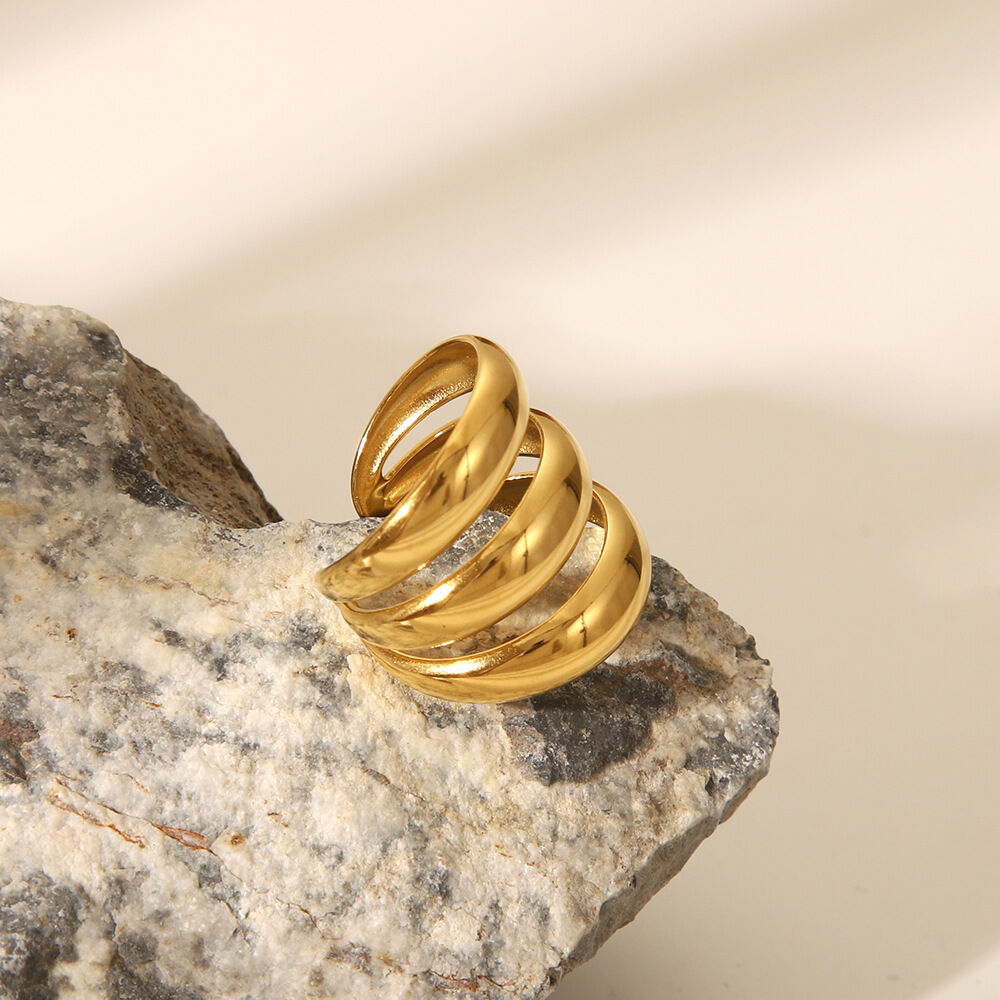 1 stuk waterdichte statement ring van roestvrij staal in goudkleur Afbeelding5