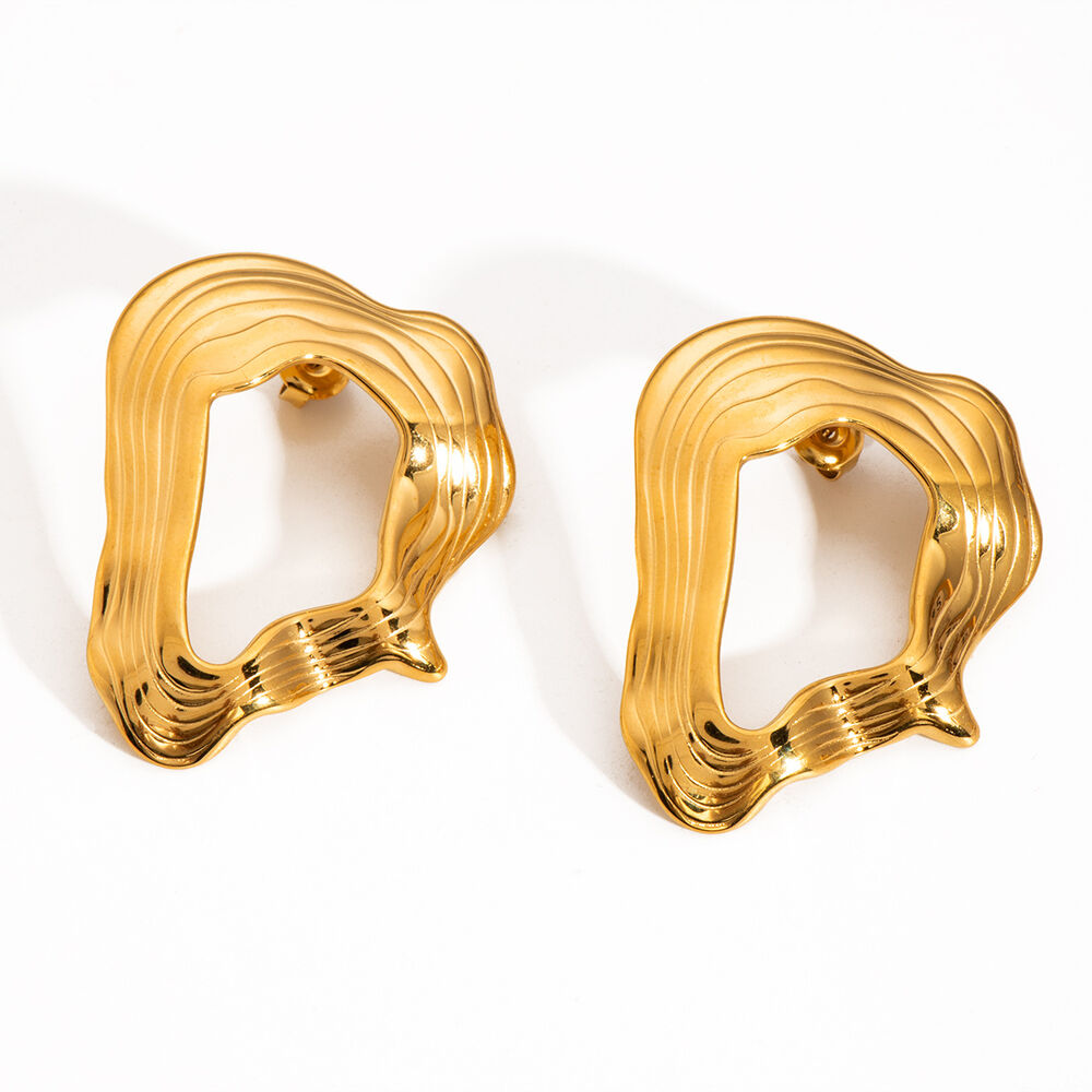 1 Pair Casual Stainless Steel Waterproof Gold Color Stud Earrings Picture2