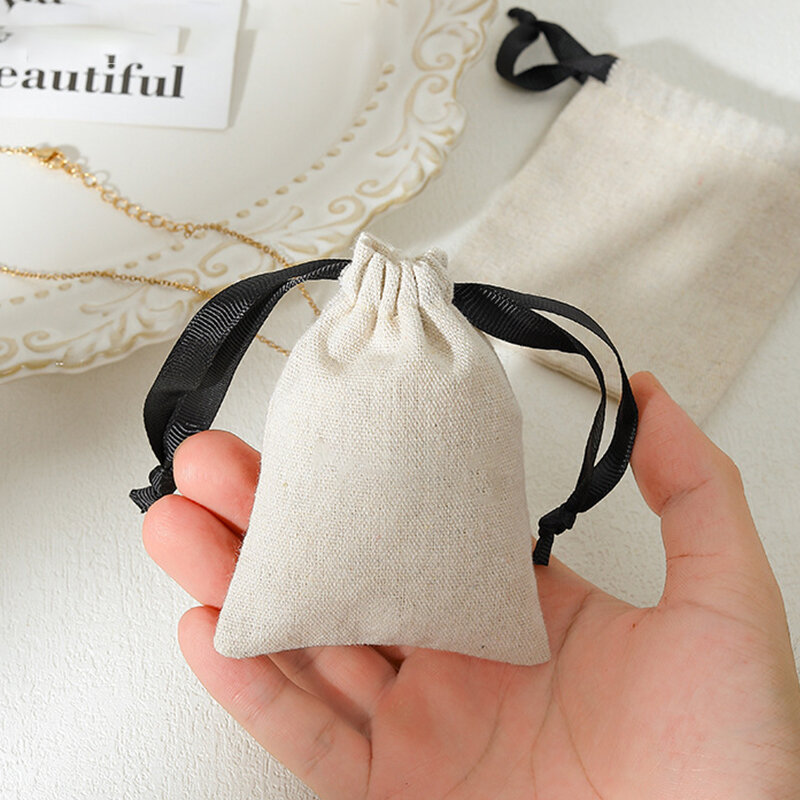 1 Piece Solid Color Cotton and Linen Drawstring Jewelry Bag h5 Picture4