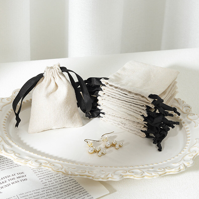 1 Piece Solid Color Cotton and Linen Drawstring Jewelry Bag Picture3