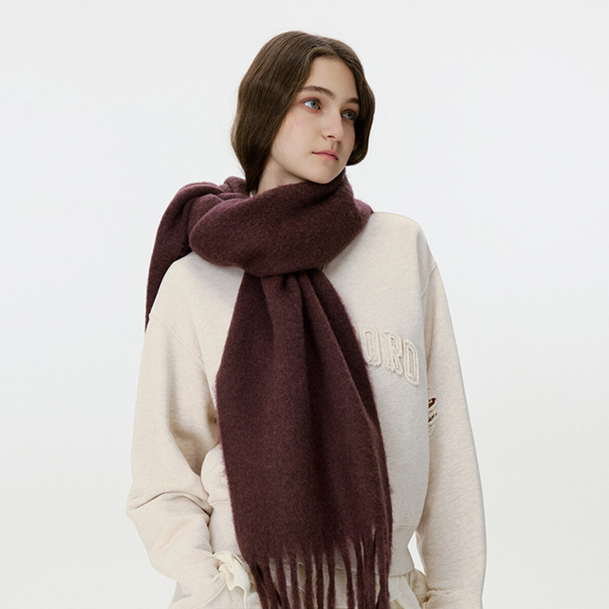 1 Piece Solid Color Tassel Rayon & Wool Winter Scarf