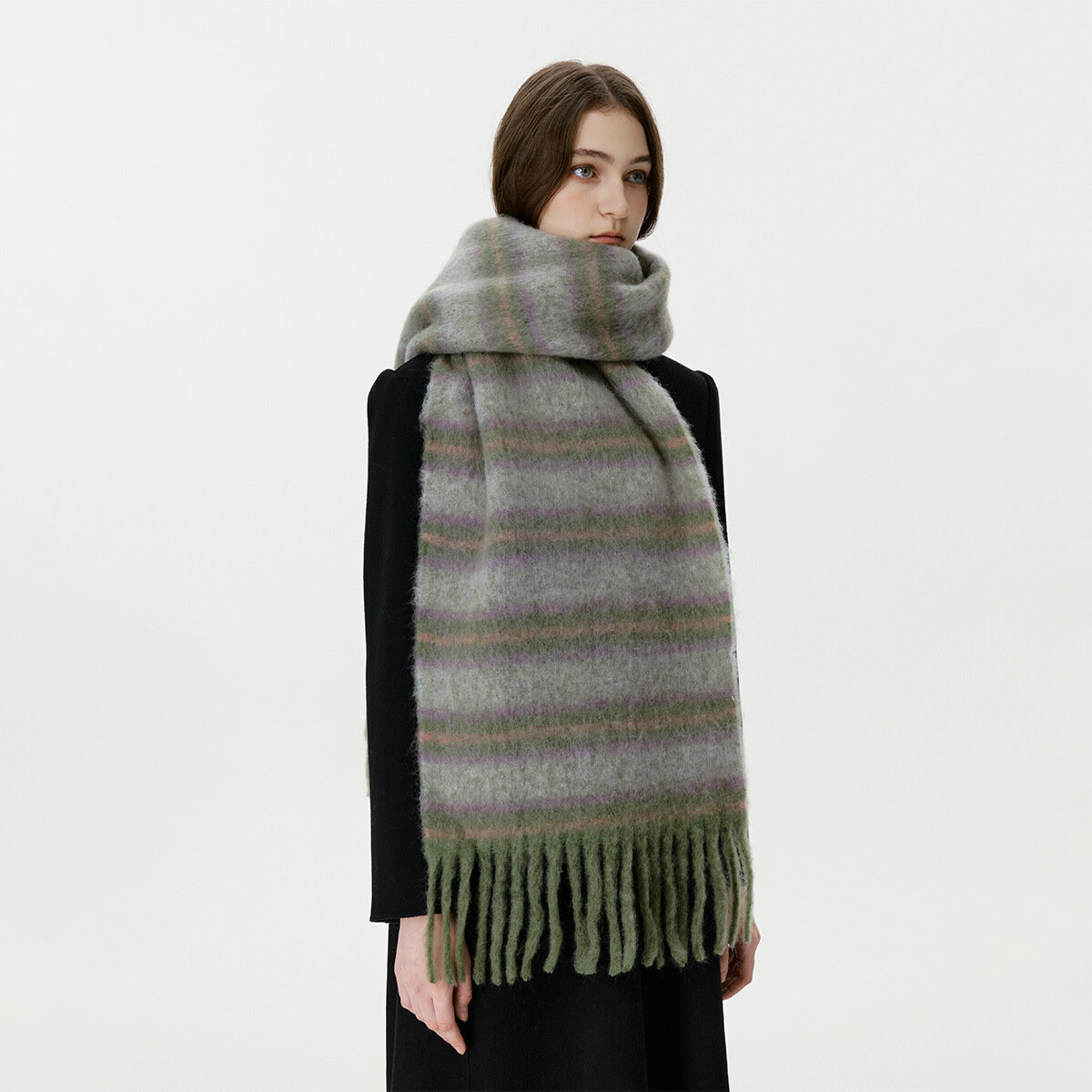 1 Piece Retro Stripe Rayon & Wool Winter Scarf h5 Picture3