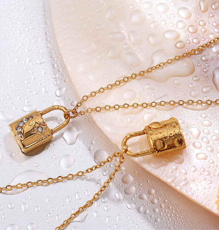 Lock Stainless Steel Waterproof Gold Color Pendant Necklaces h5 Picture5