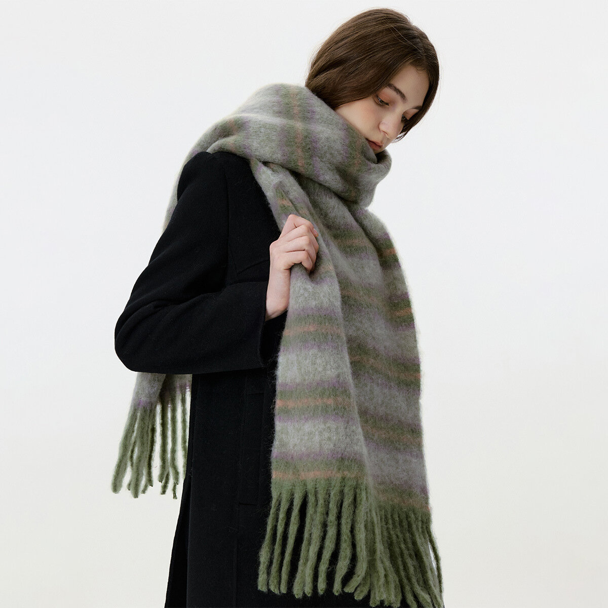 1 Piece Retro Stripe Rayon & Wool Winter Scarf h5 Picture2