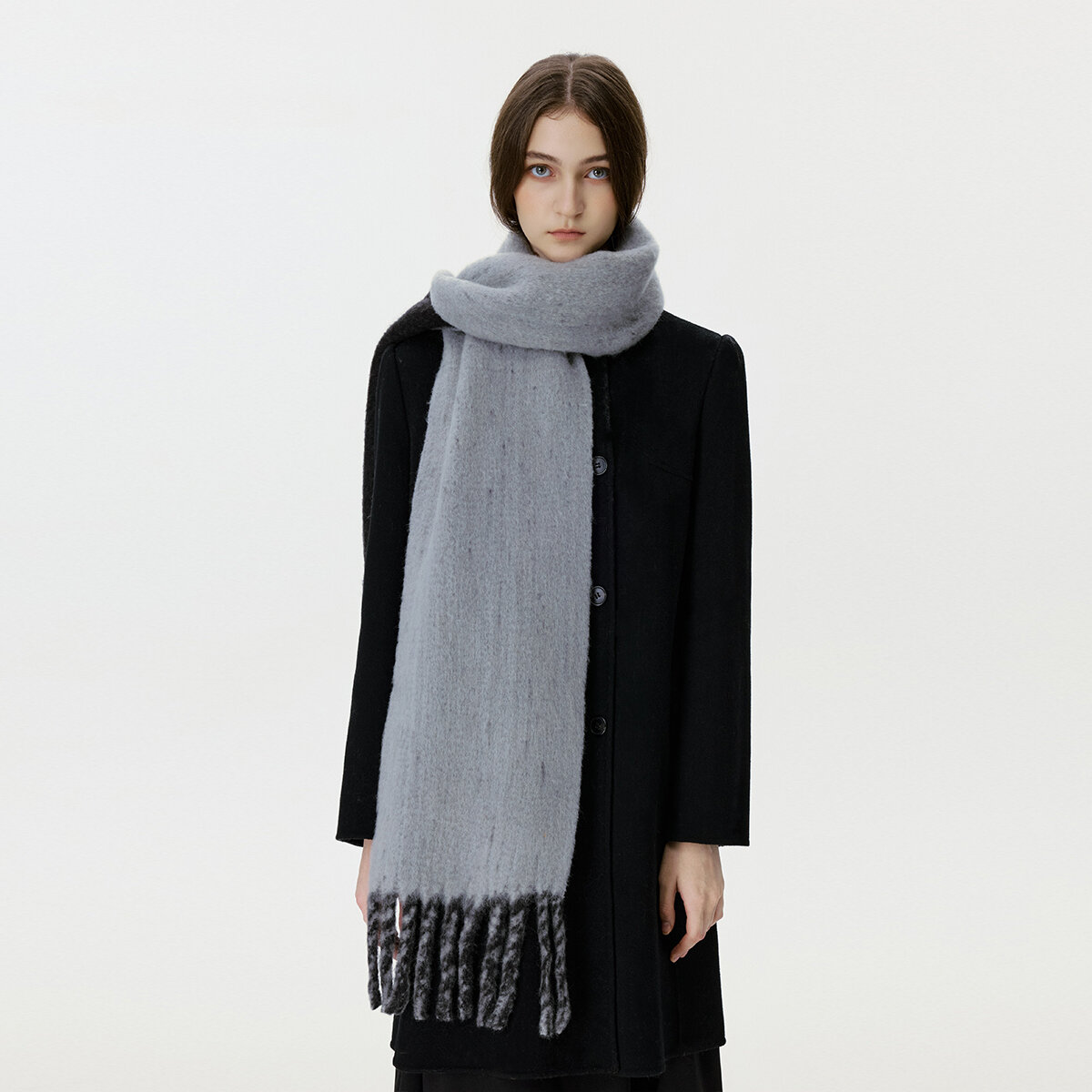 1 Piece Wool & Polyester Tassel Color-blocked Winter Scarf h5 Picture2