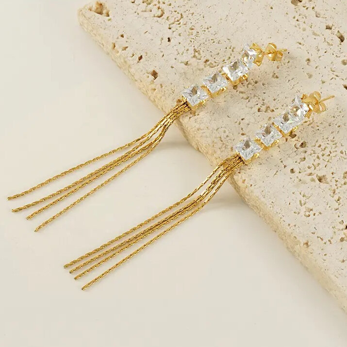 Tassel Stainless Steel Waterproof  Gold Color Party Earrings