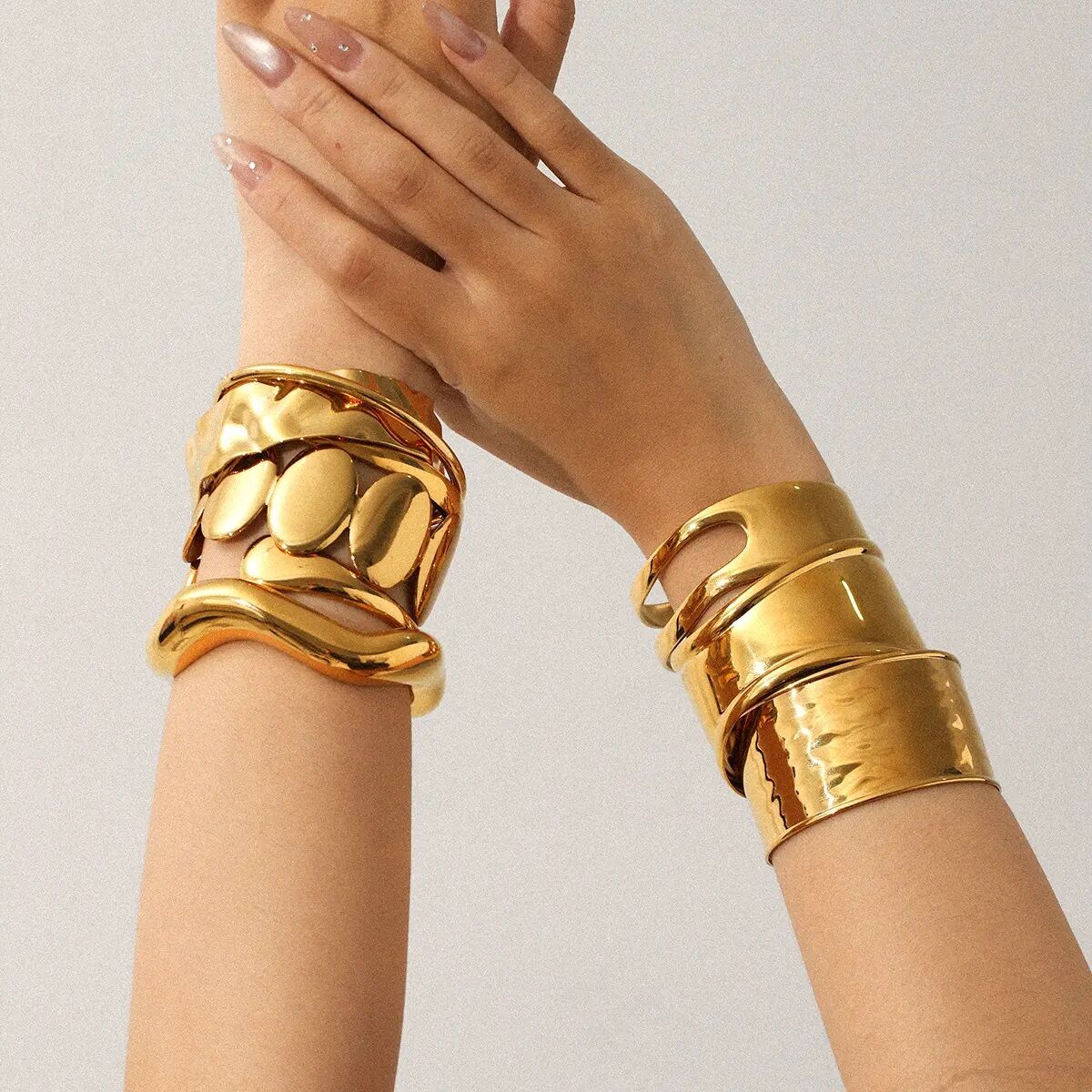 1 Piece Irregular Shape Stainless Steel Waterproof Gold Color Cuff Bracelet