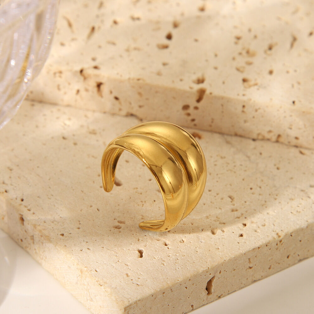 1 Piece Stainless Steel Waterproof Gold Color Statement Rings 2